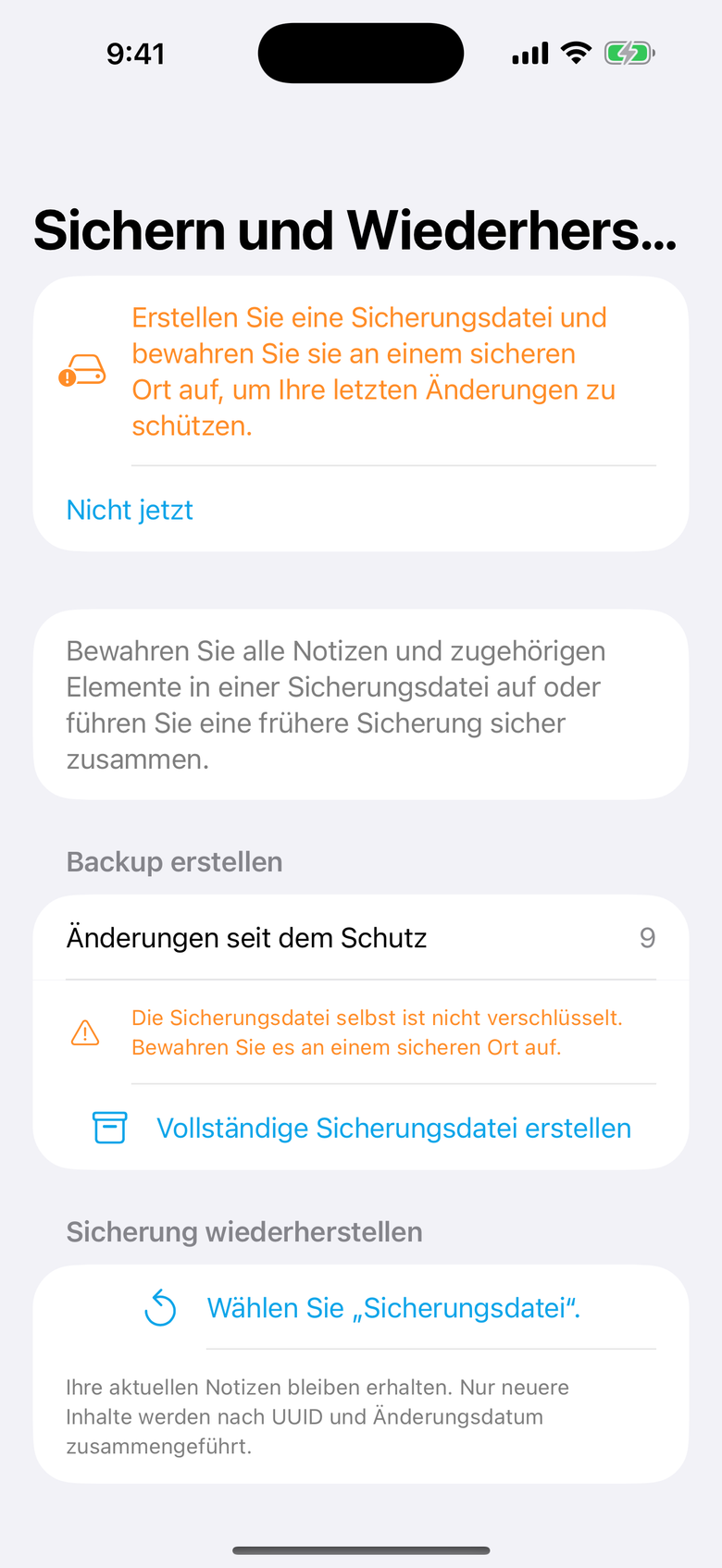 Sichern und Wiederherstellen — OctiNote
