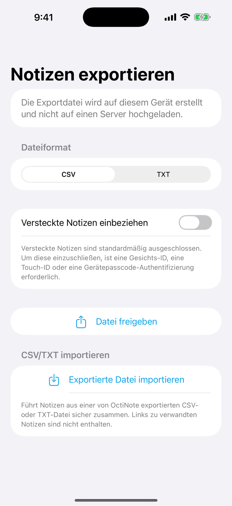 Notizen exportieren — OctiNote