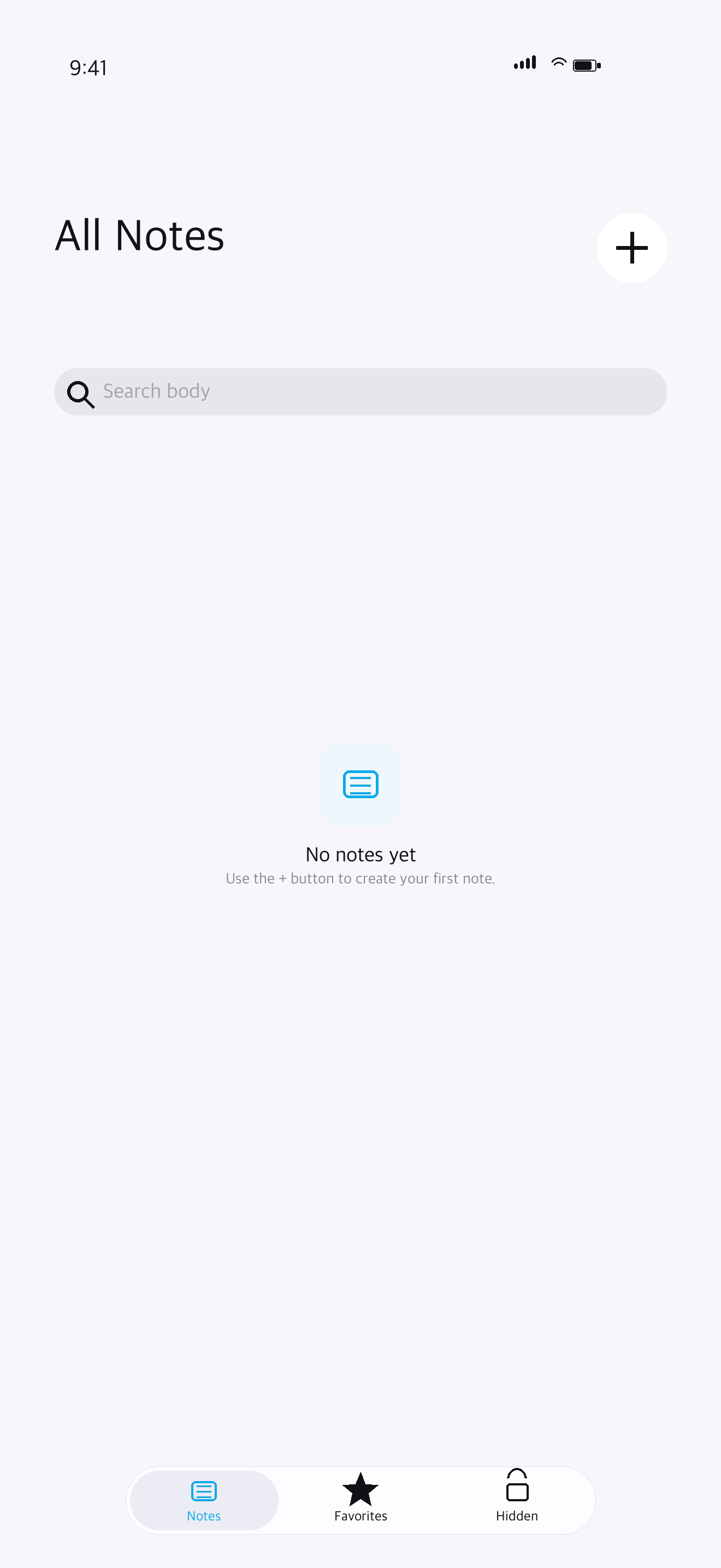 OctiNote empty notes state on iPhone
