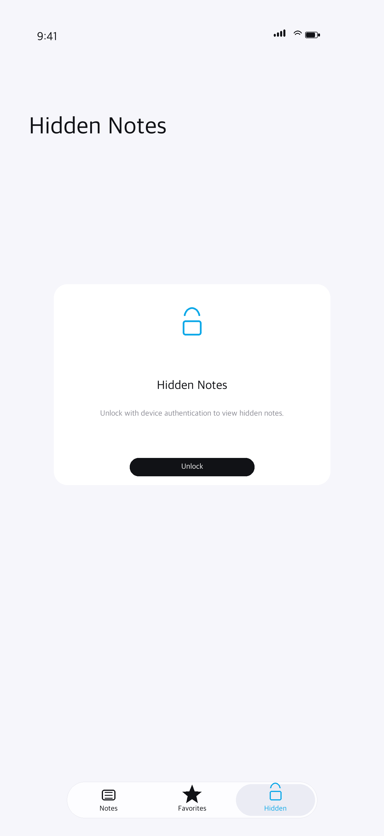 OctiNote Hidden Notes locked screen on iPhone