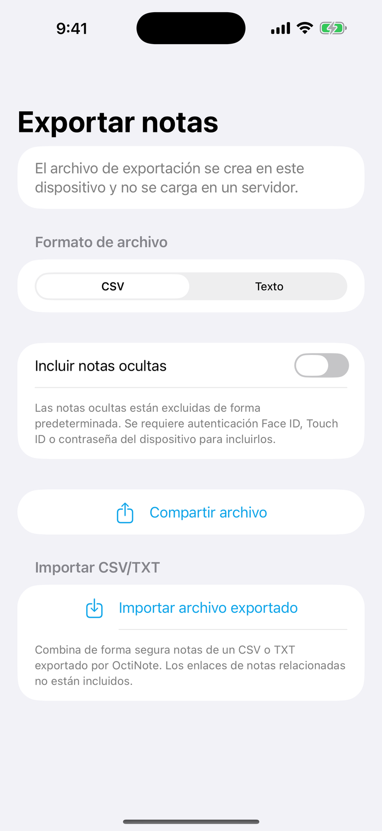 Exportar notas — OctiNote