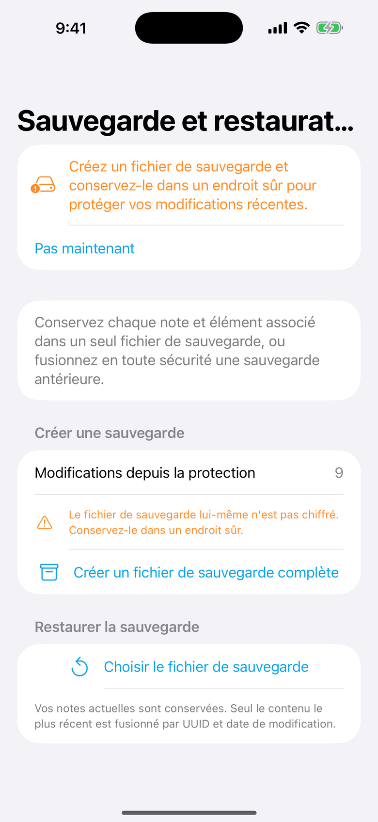Sauvegarde et restauration — OctiNote