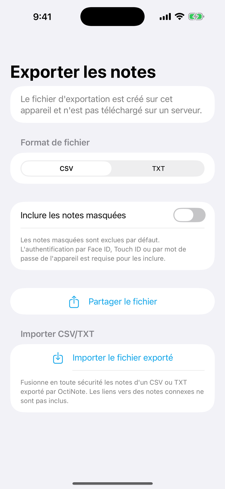 Exporter les notes — OctiNote