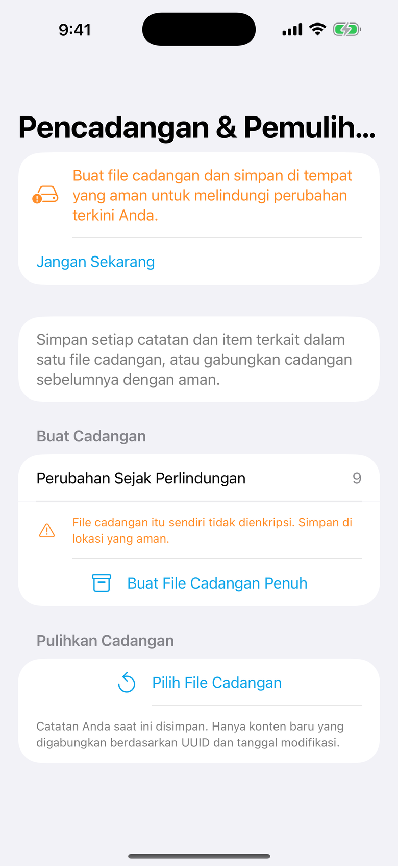 Pencadangan & Pemulihan — OctiNote