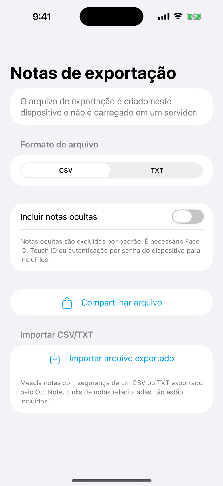 Notas de exportação — OctiNote