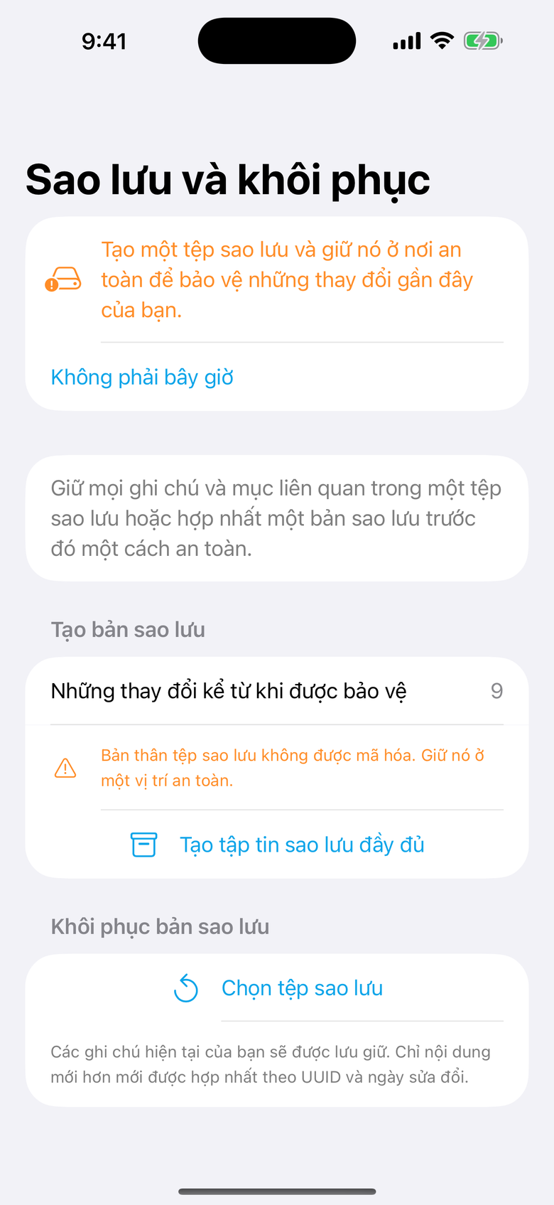 Sao lưu & Khôi phục — OctiNote