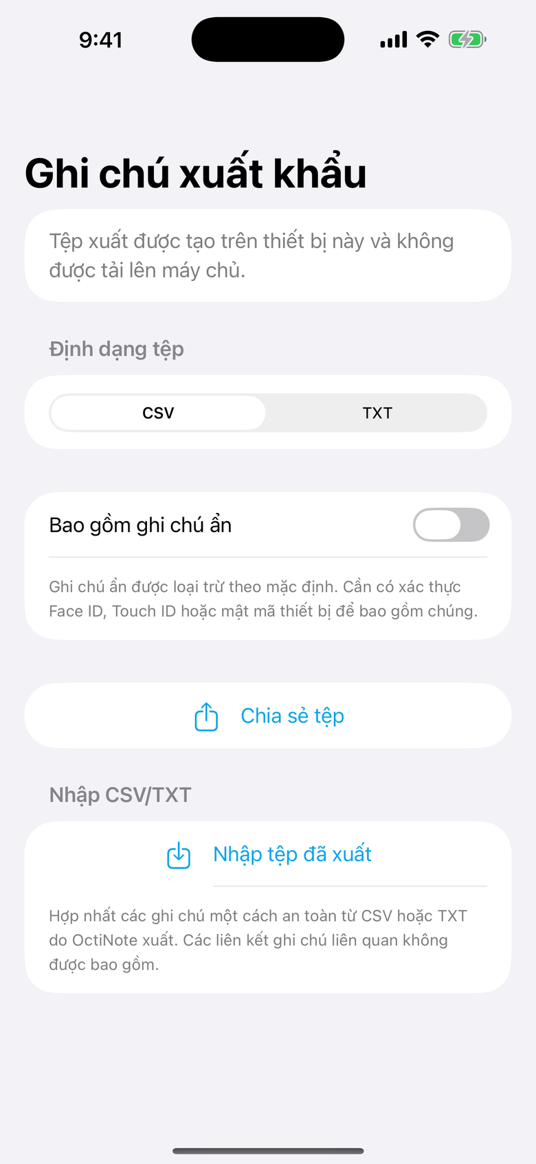 Ghi chú xuất khẩu — OctiNote